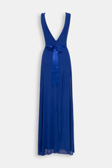 Abito lungo con ricamo perle blu royal