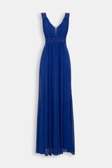 Abito lungo con ricamo perle blu royal