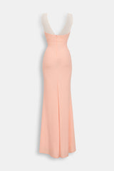 Abito sirena corpetto ricamato in strass rosa pesca