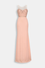 Abito sirena corpetto ricamato in strass rosa pesca