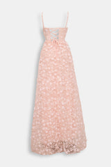 Abito princess bustier ricamo fiori rosa pesca