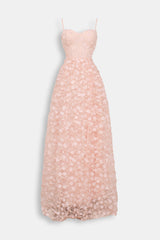 Abito princess bustier ricamo fiori rosa pesca