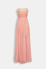 Abito Lungo Rosa Pesca - Bustier Organza Pizzo Gonna Chiffon