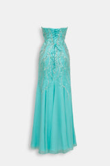 Abito sirena organza ricami strass verde tiffany