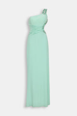 Abito Lungo Sirena Verde Menta - Monospalla Strass Schiena Nuda