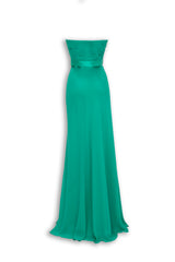 Abito Lungo Chiffon Verde Prato - Bustier Plissettato Scollo Cuore