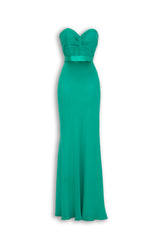 Abito Lungo Chiffon Verde Prato - Bustier Plissettato Scollo Cuore