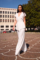 Completo Bianco - Gilet Scollo V Portafoglio Pantalone Palazzo Fluido