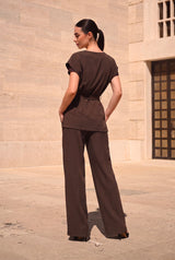 Completo Marrone Cioccolato - Gilet Scollo V Pantalone Palazzo Fluido