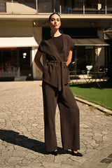 Completo gilet e pantalone marrone scuro
