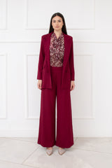 Tailleur completo fluido doppio petto rosso bordeaux