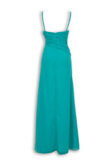 Abito Lungo Chiffon Verde Smeraldo - Spallina Sottile Spilla Strass