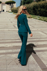 Tailleur Verde Petrolio - Sagomata Monopetto Revers Lancia Manica Lunga