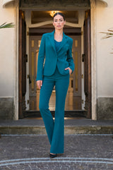 Tailleur Verde Petrolio - Sagomata Monopetto Revers Lancia Manica Lunga