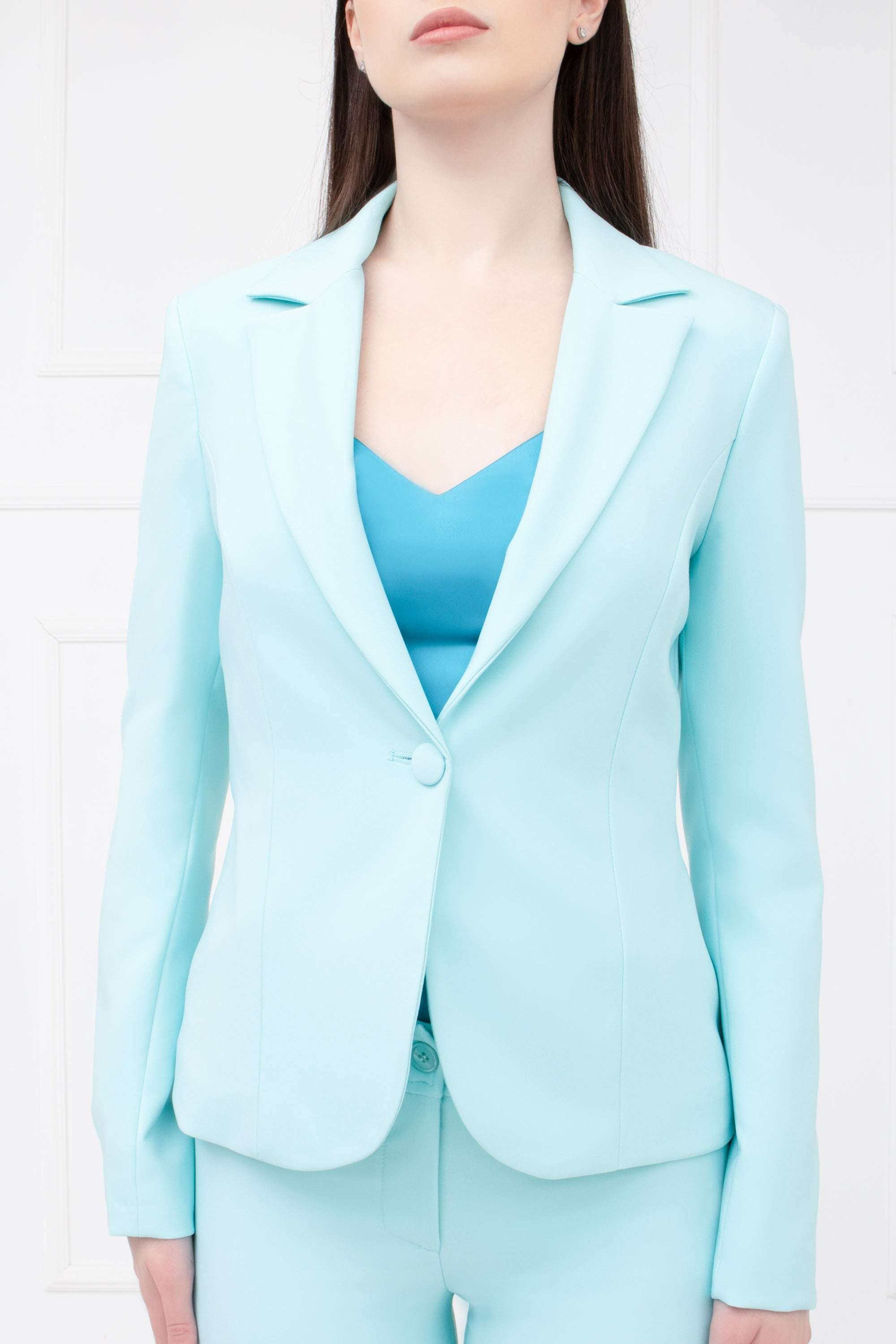 Tailleur completo monopetto verde tiffany