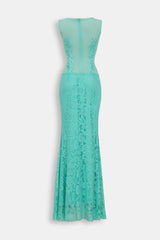 Abito sirena in pizzo e tulle trasparente verde tiffany