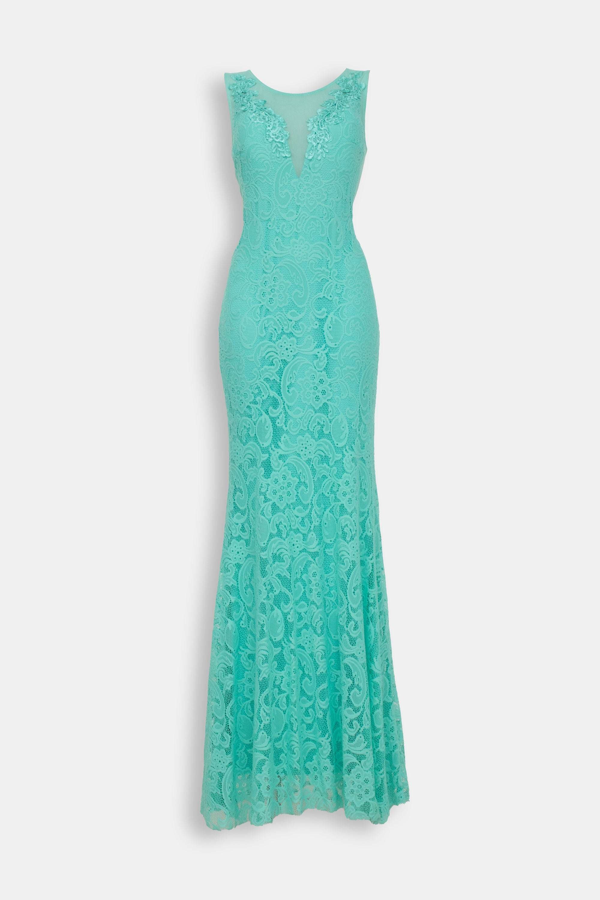 Abito sirena in pizzo e tulle trasparente verde tiffany