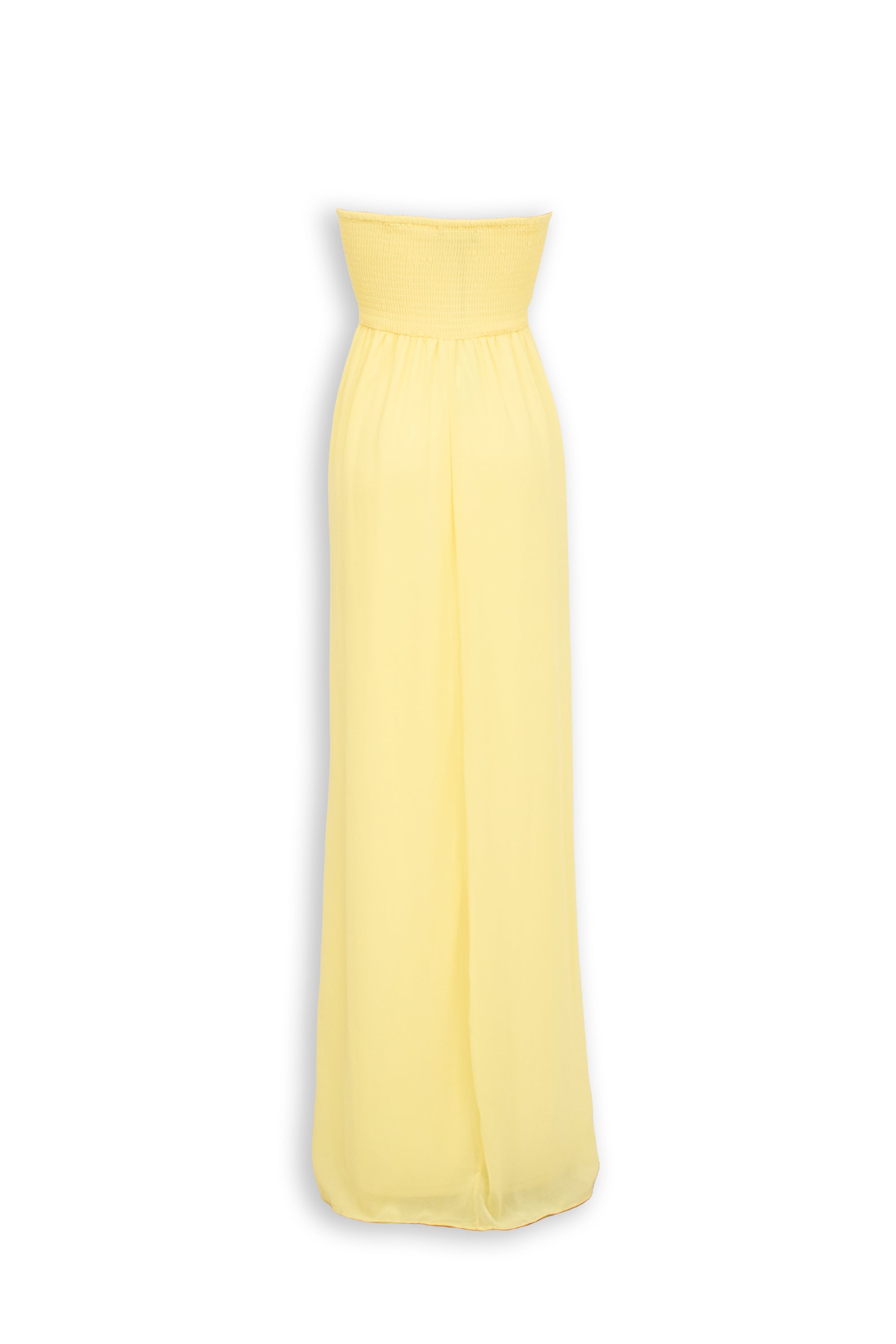 Abito Lungo Giallo Burro - Bustier Pizzo Perle Gonna Chiffon Ampia