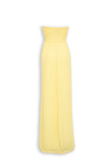 Abito Lungo Giallo Burro - Bustier Pizzo Perle Gonna Chiffon Ampia