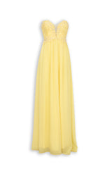 Abito Lungo Giallo Burro - Bustier Pizzo Perle Gonna Chiffon Ampia