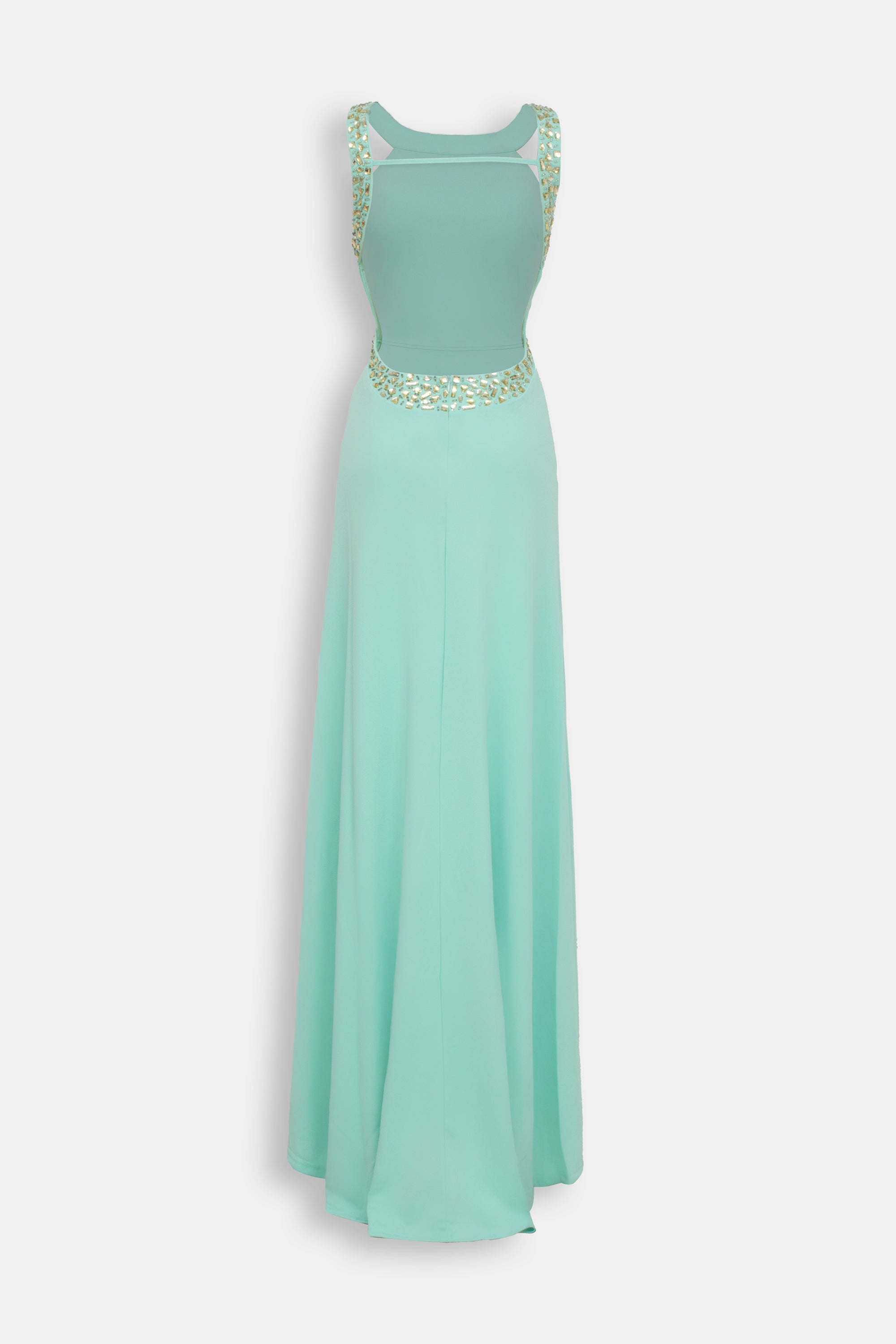 Tiffany green dress with halterneck and naked back
