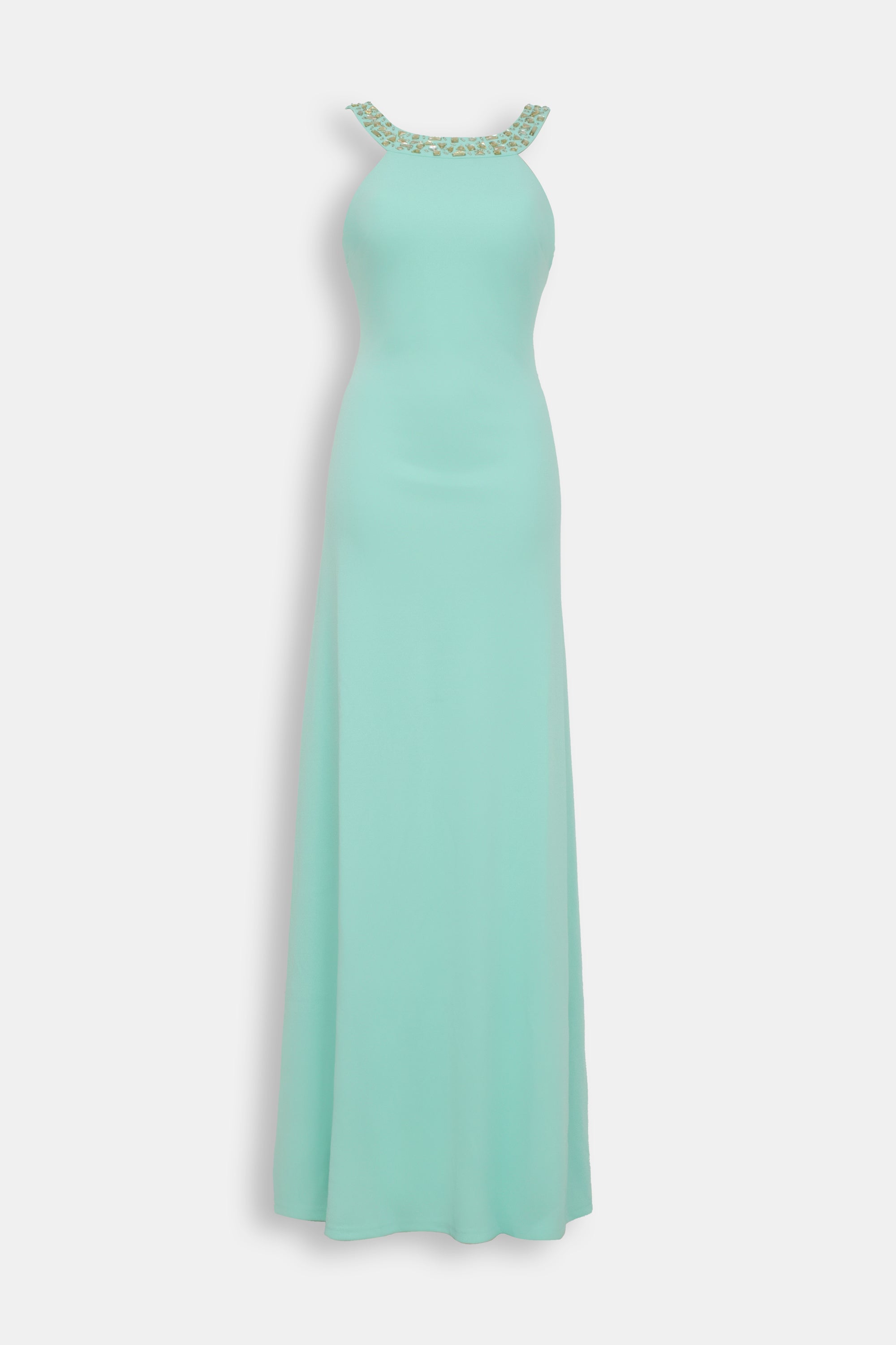 Tiffany green dress with halterneck and naked back