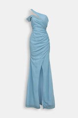 Abito sirena lurex monospalla celeste