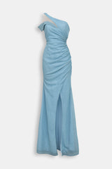 Light blue one-shoulder lurex mermaid dress