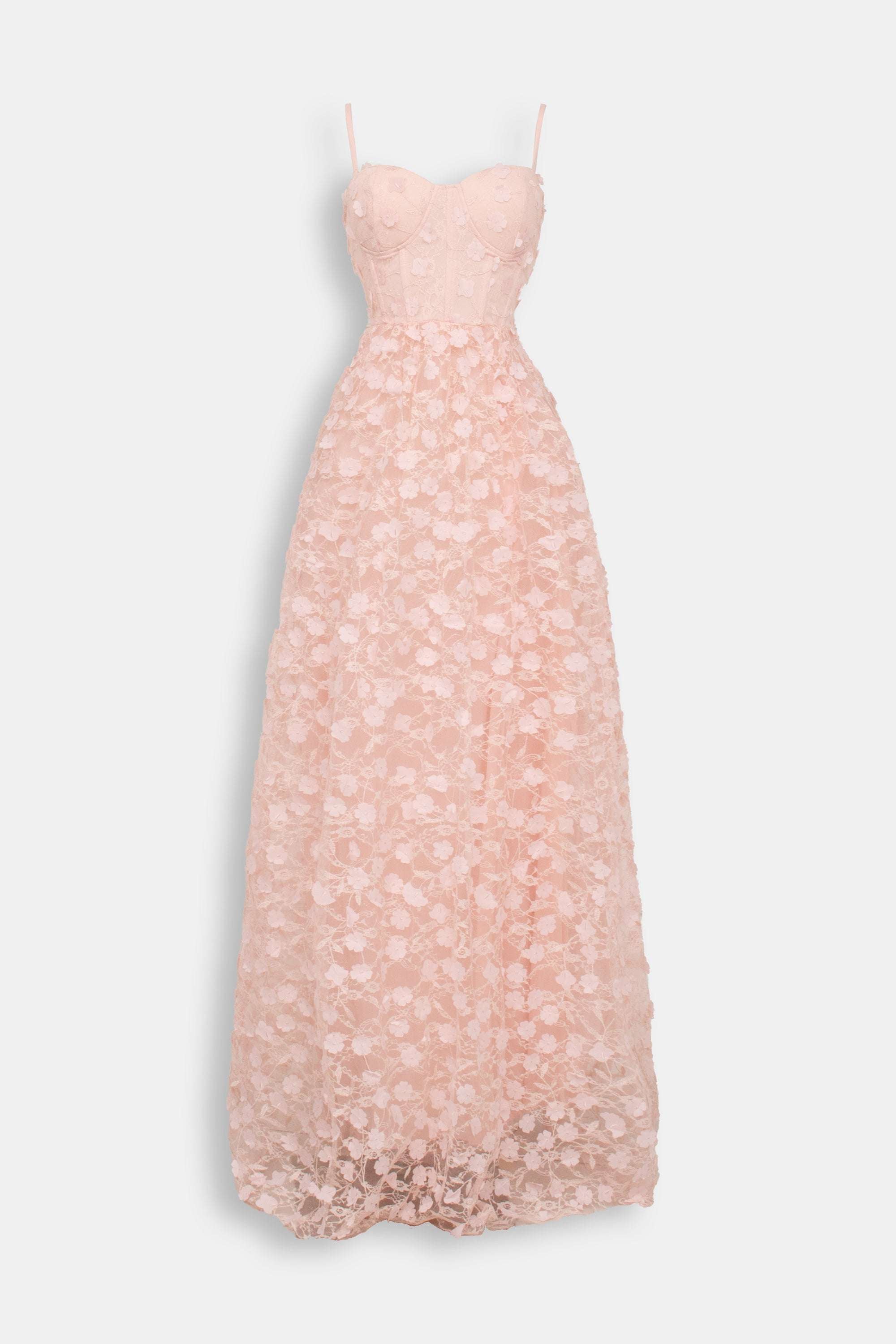 Abito princess bustier ricamo fiori rosa pesca