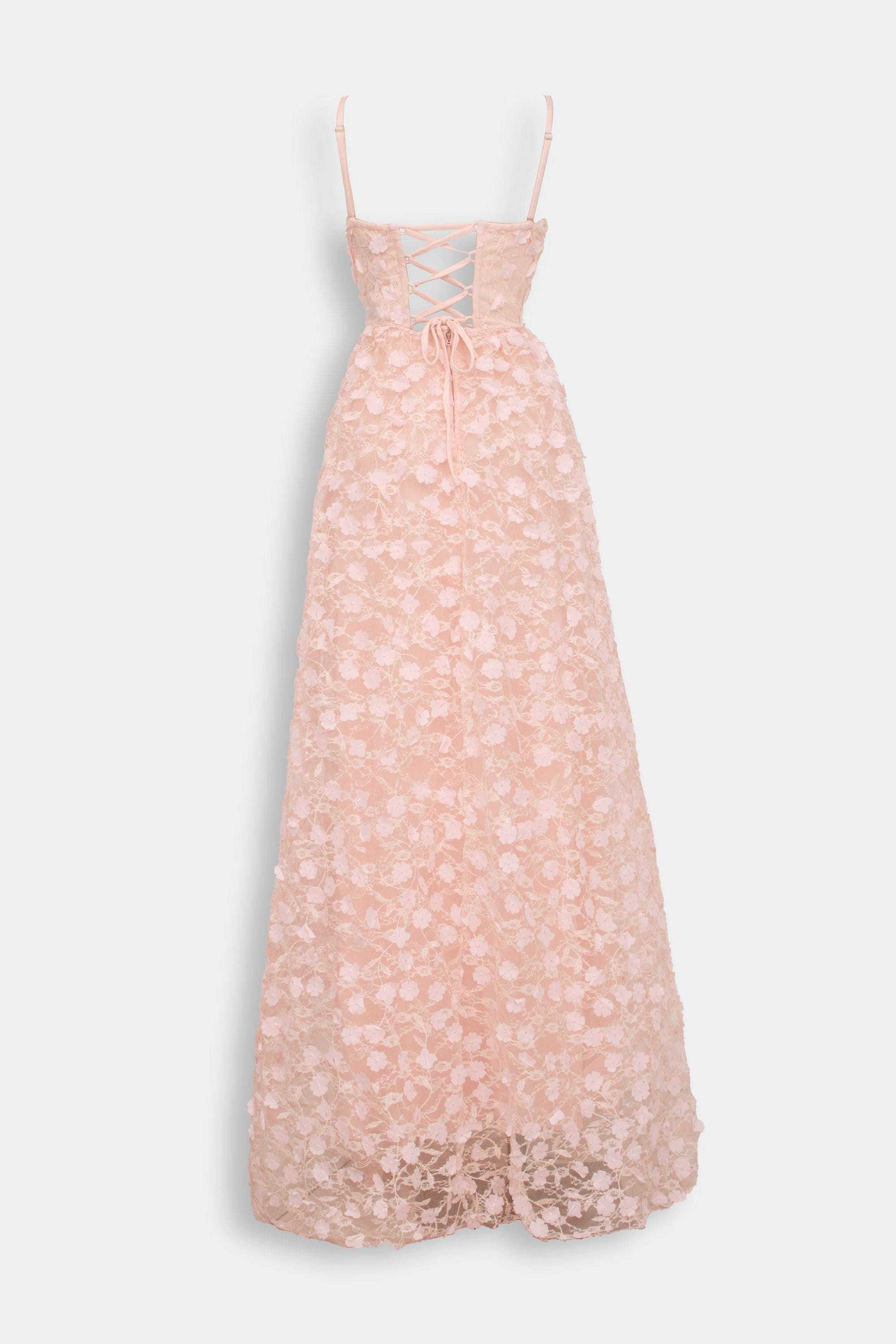 Abito princess bustier ricamo fiori rosa pesca