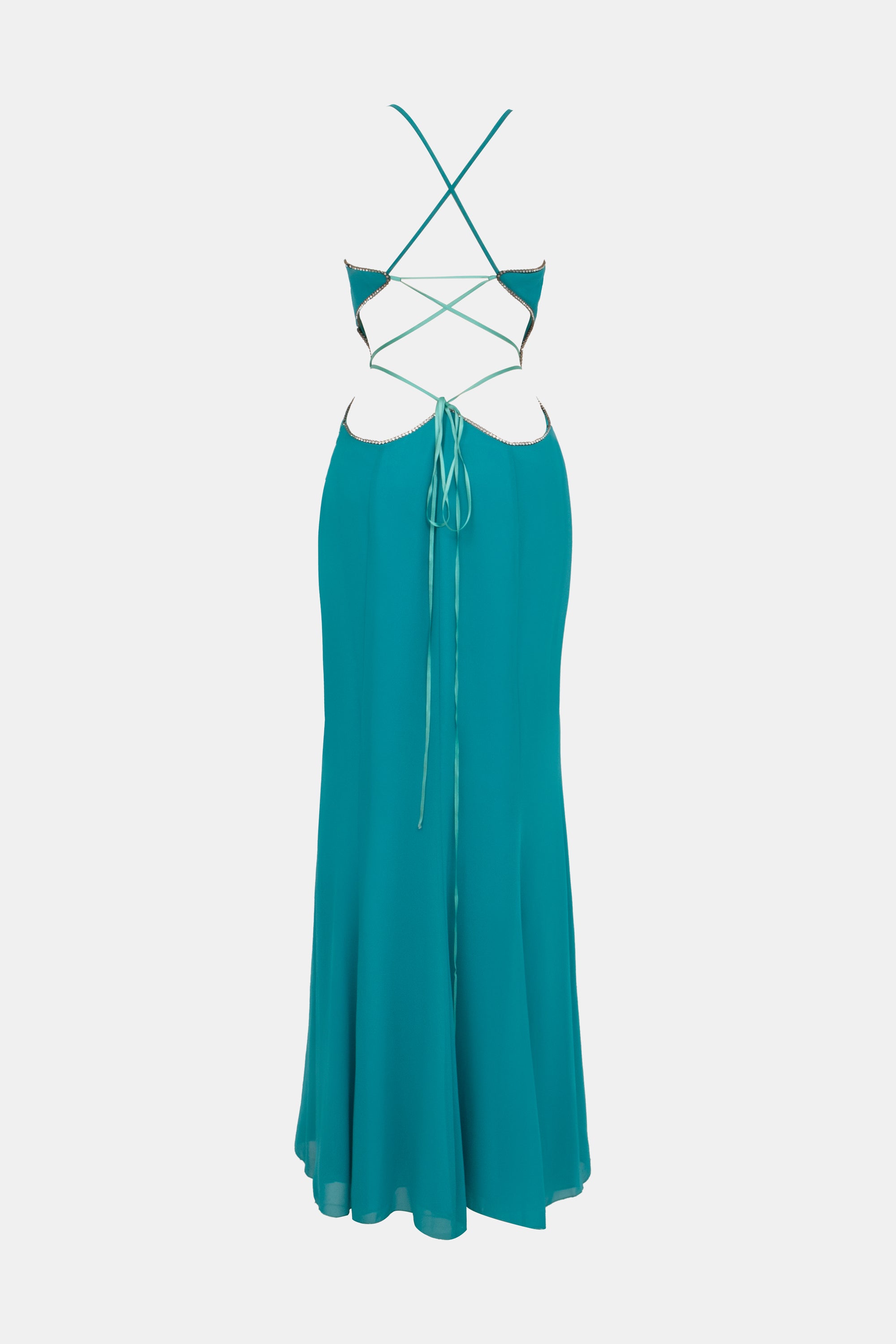 Abito in chiffon con schiena nuda verde smeraldo