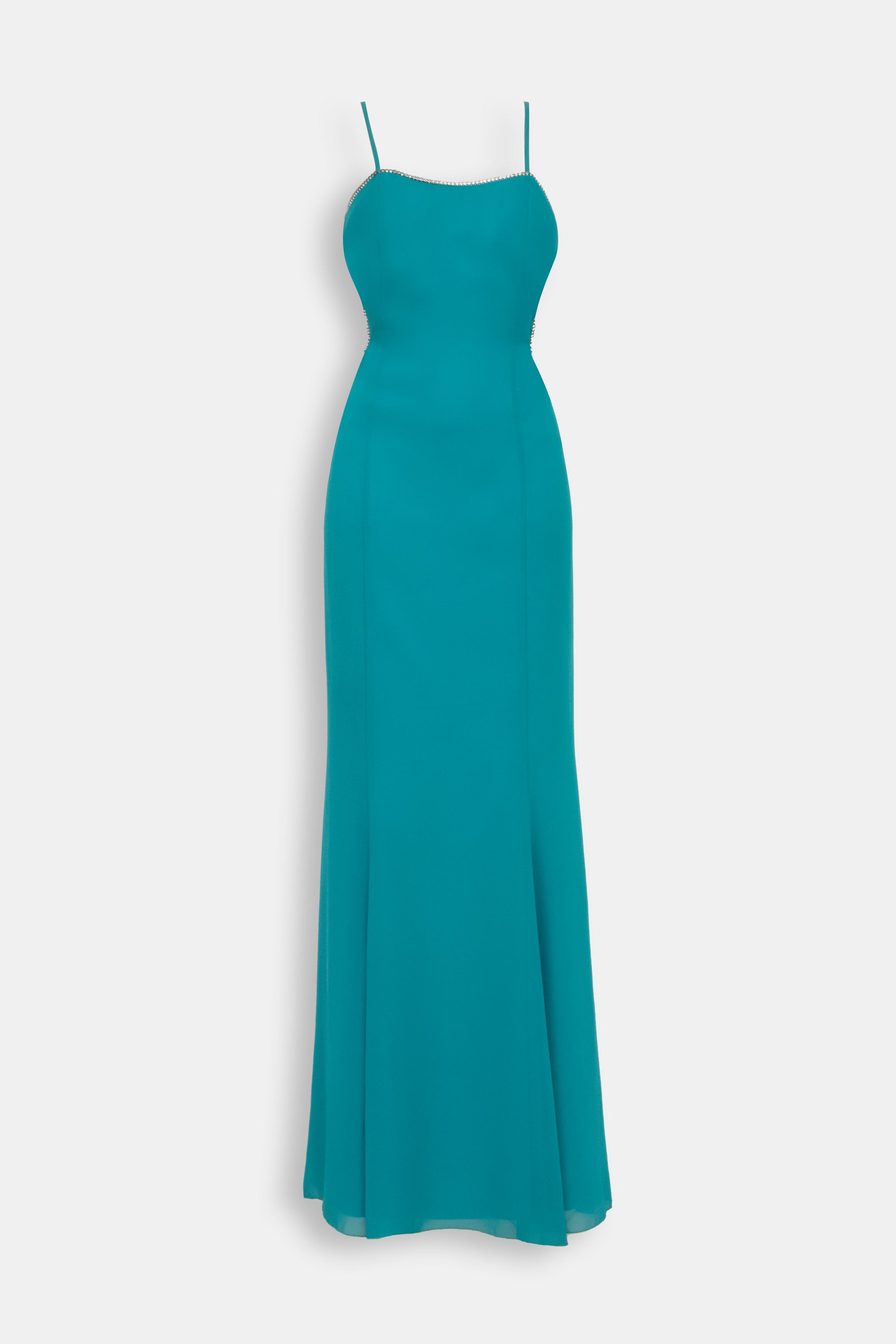 Abito in chiffon con schiena nuda verde smeraldo