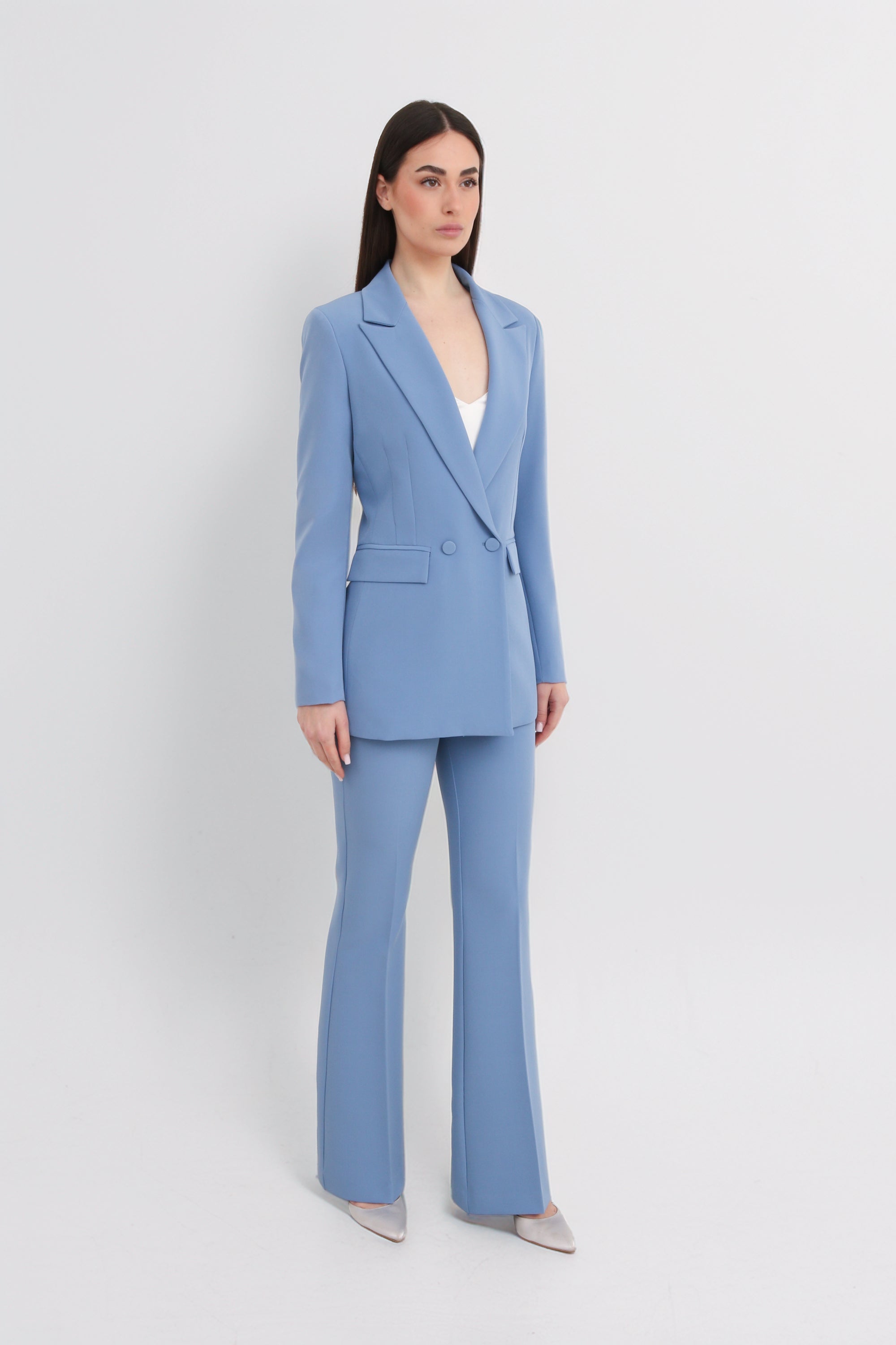 Tailleur completo doppio petto celeste polvere