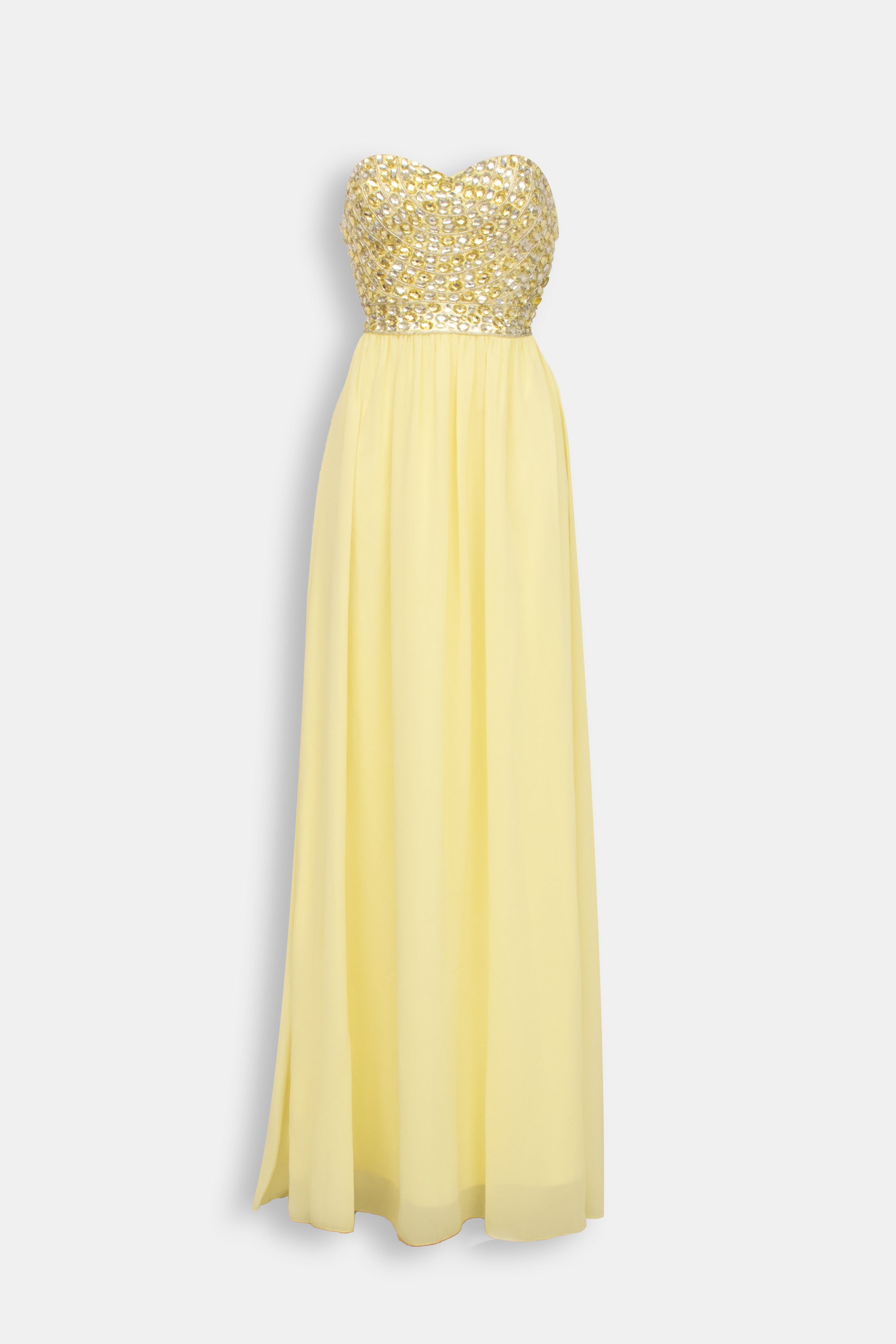 Abito Lungo Giallo Limone - Bustier Strass Scollo Cuore Gonna Chiffon