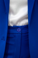 Tailleur Blu Royal - Giacca Doppio Petto Revers Pantalone Palazzo Fluido