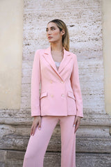 Tailleur fluido doppio petto rosa pesca