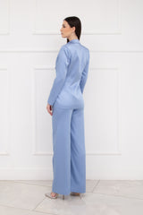 Dusty blue satin double-breasted suit