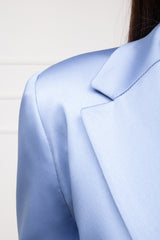 Dusty blue satin double-breasted suit