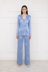 Dusty blue satin double-breasted suit