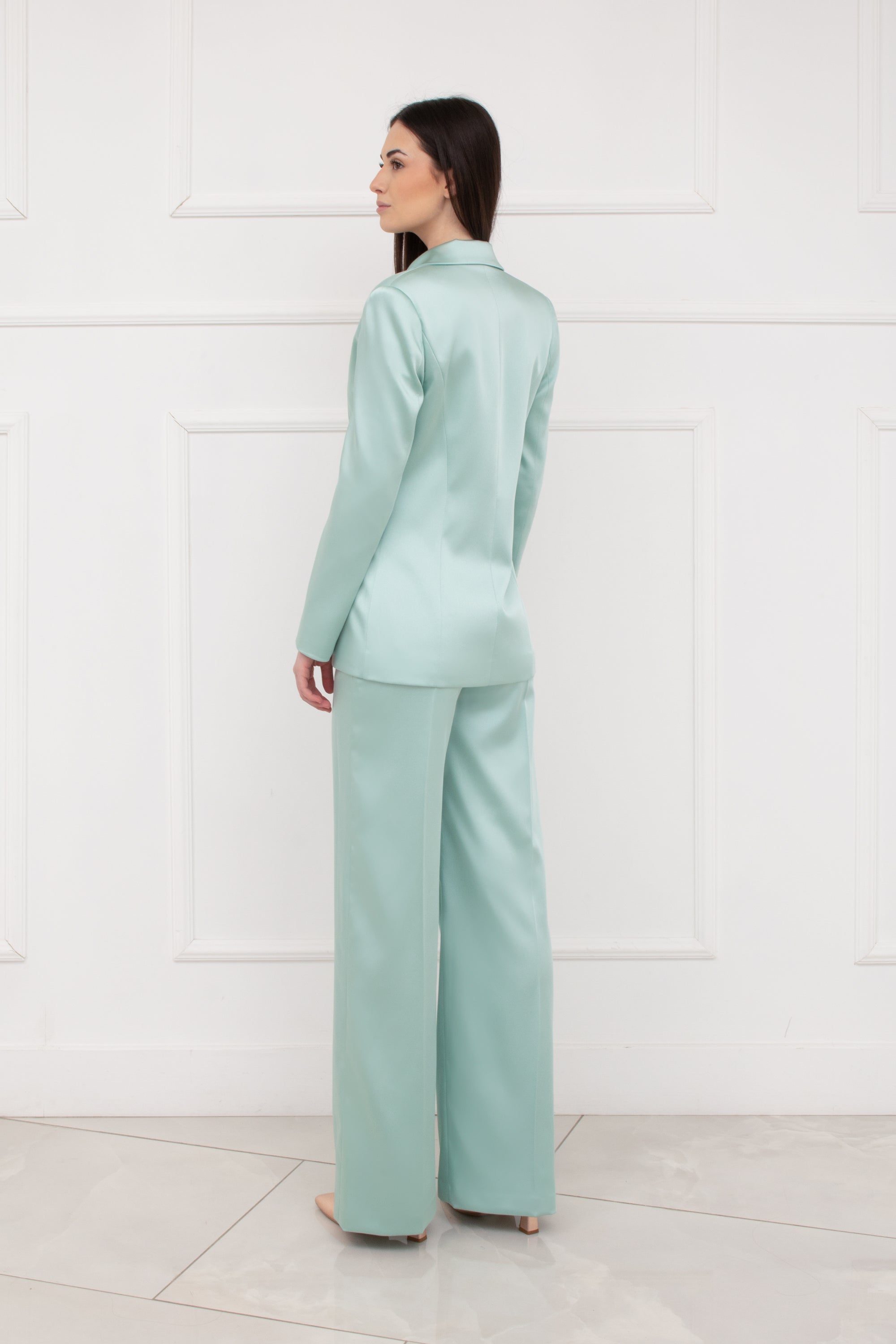 Mint Green Satin Double Breasted Suit