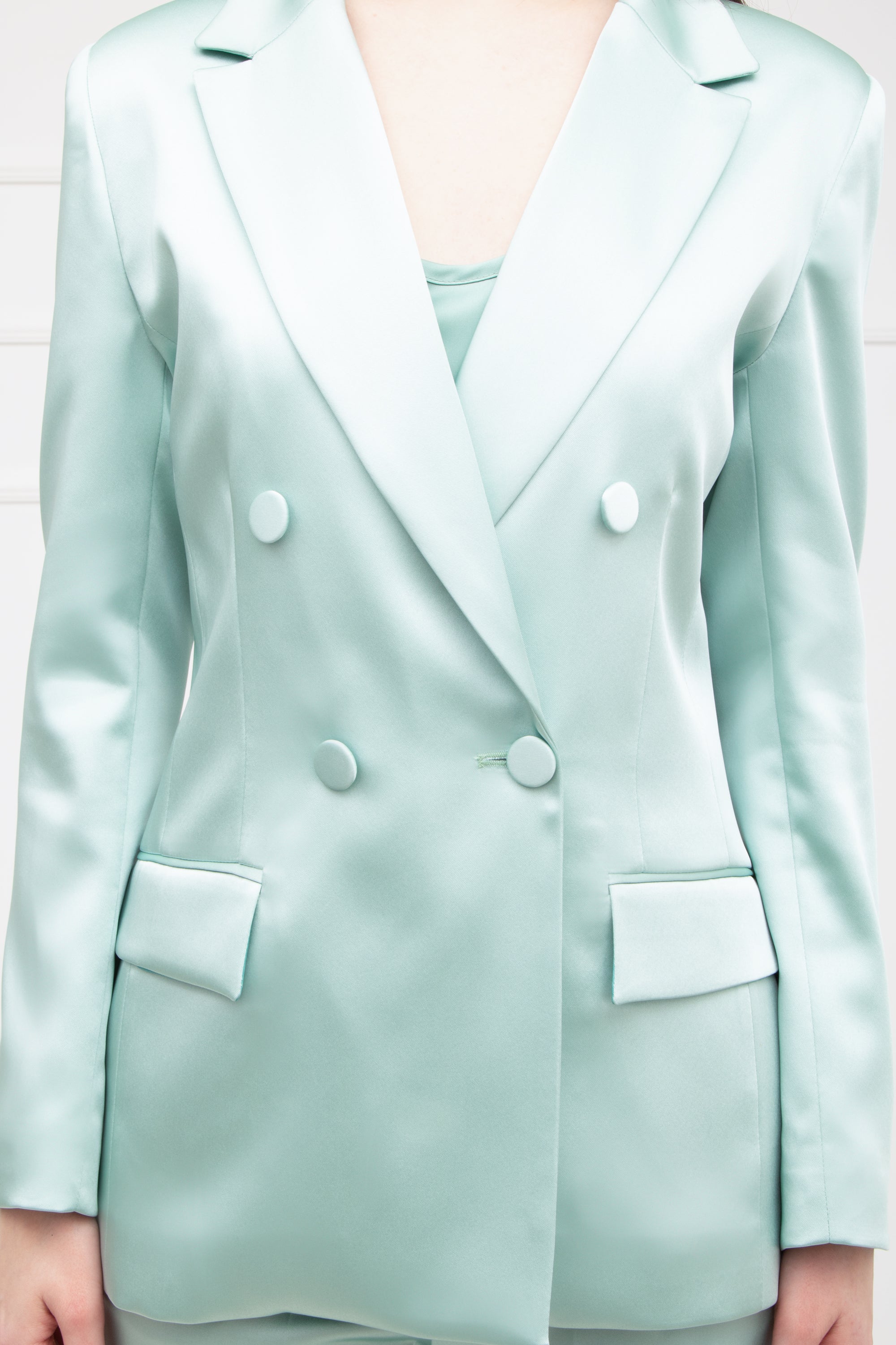 Mint Green Satin Double Breasted Suit
