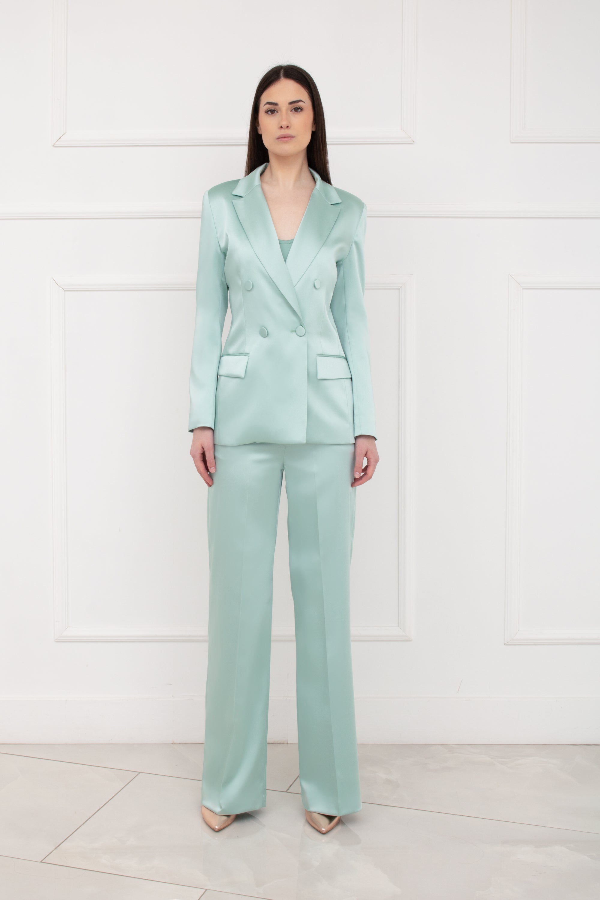 Mint Green Satin Double Breasted Suit